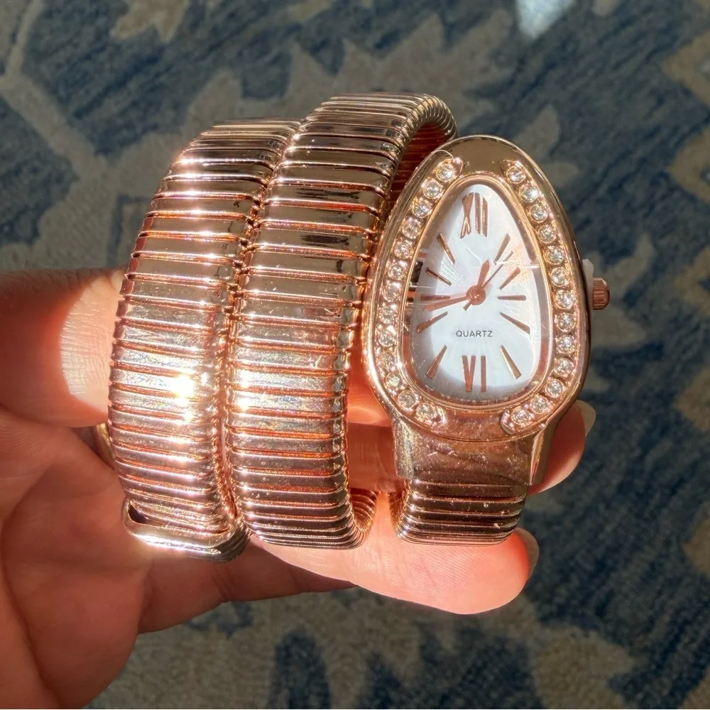 Serpenti Luxury Rose Gold Wrap Watch with Crystal-Embellished Teardrop Dial